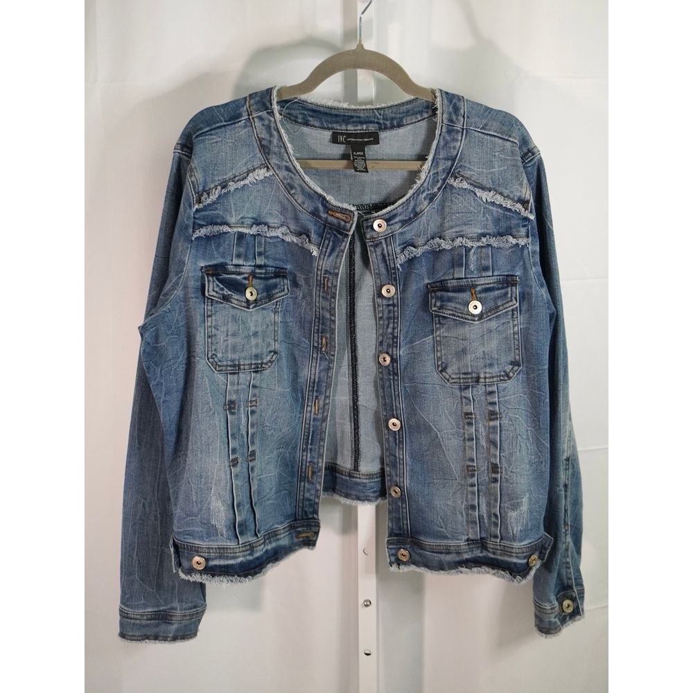INC International Concepts Light Blue Distressed Jean Jacket